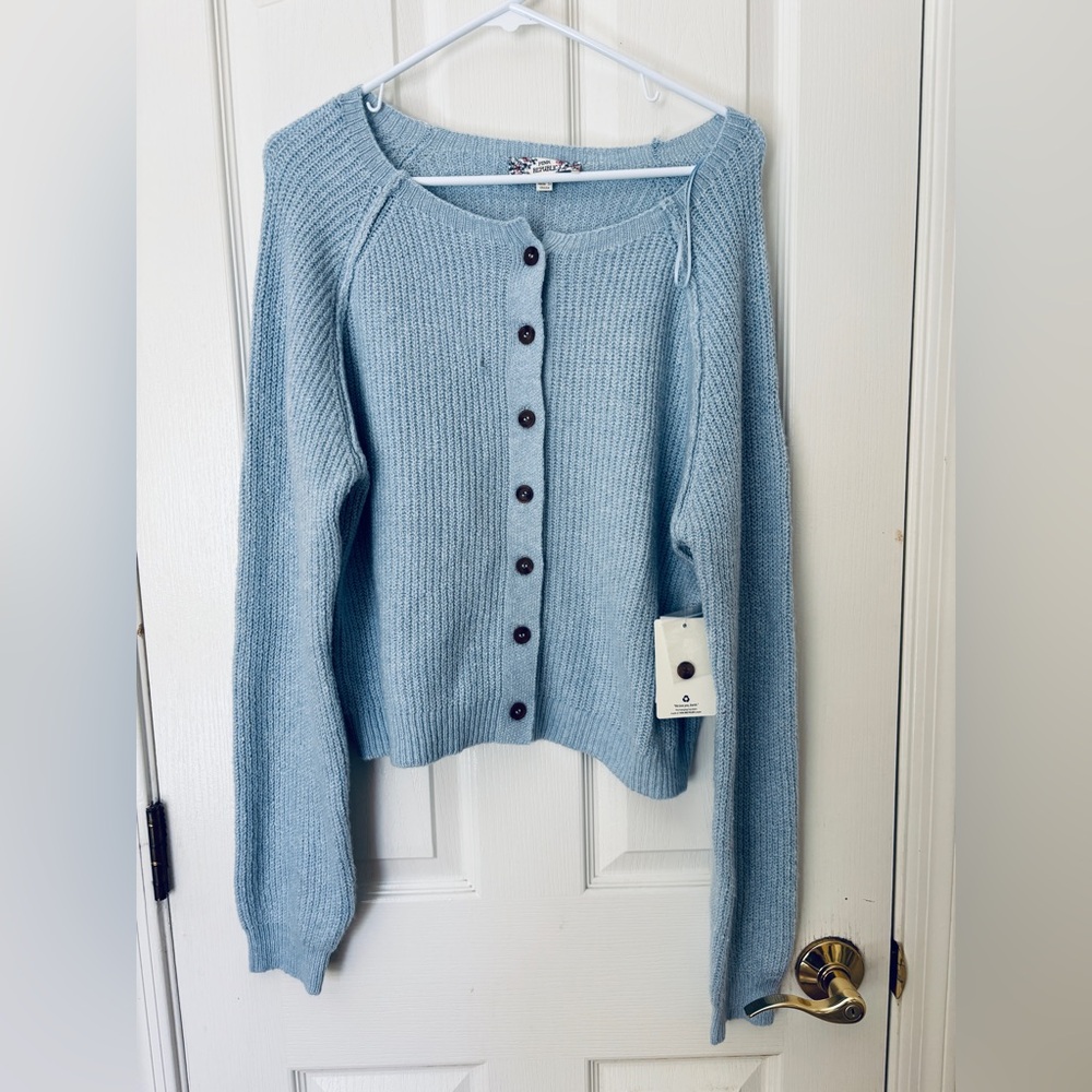 Pink Republic Cozy Light Blue Button-Front Women's Sweater Cardigan NEW Large
